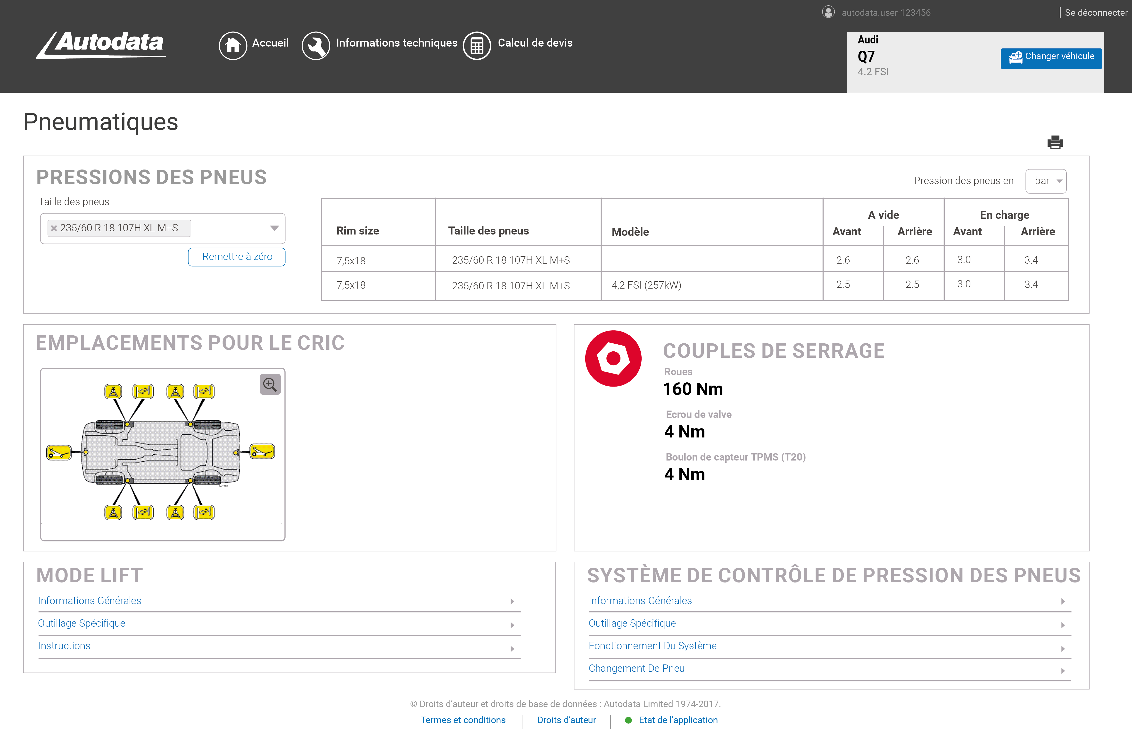 Tyre module screenshot French Autodata Group UK